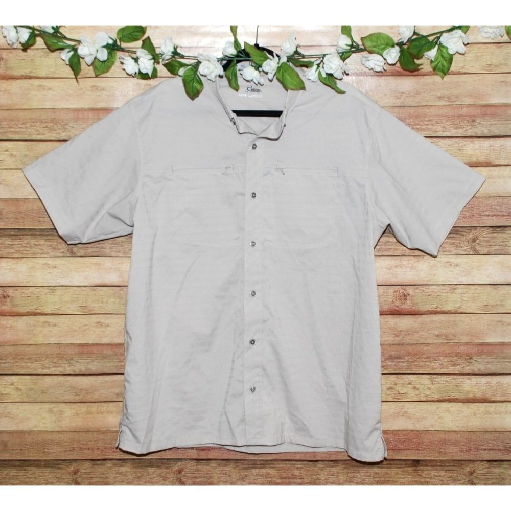 Worldwide Sportsman Men's Beige Tan Fishing Shirt Size XL Pockets Short Sleeve
